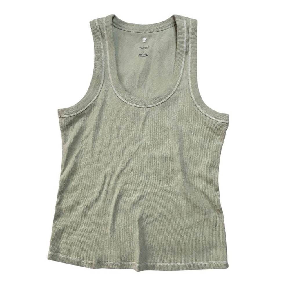 Pilcro Tank Top Womens Size L Sage Green Ribbed Scoop Neck‎ Sleeveless